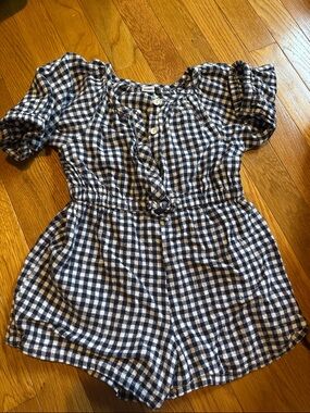 Old Navy Navy and White Gingham Girls' One-Piece Romper